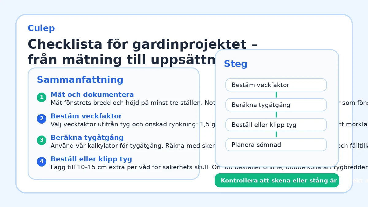 Checklista för gardinprojektet – från mätning till uppsättning