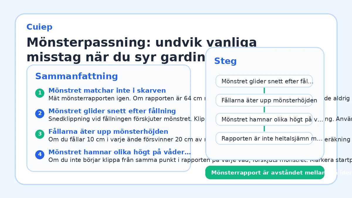 Mönsterpassning: undvik vanliga misstag när du syr gardiner